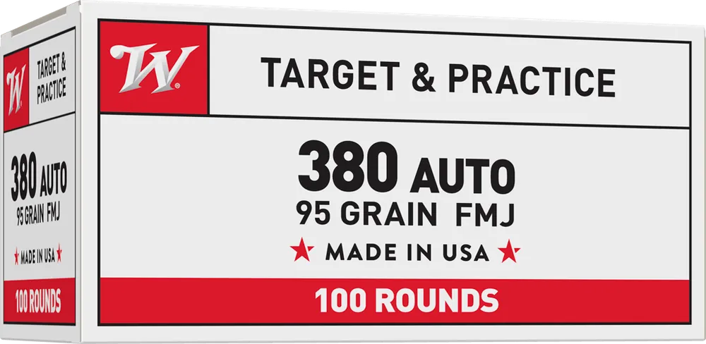 Winchester USA380VP .380 ACP 95gr FMJ Flat Nose Ammo - 100 Rounds