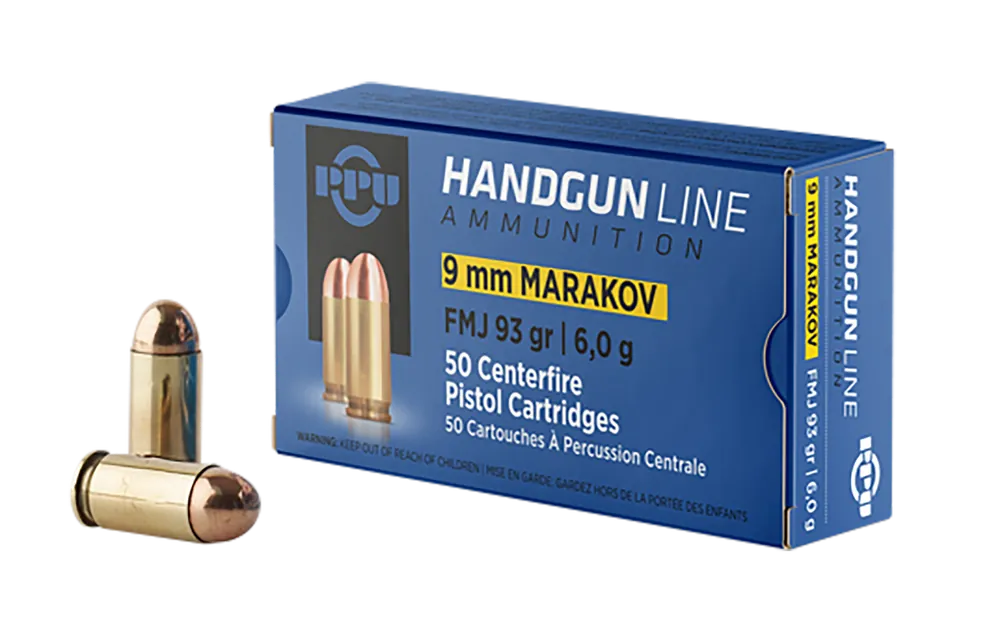 PPU PPH9MF 9x18 Makarov 93gr FMJ Handgun Ammo - 50 Rounds per Box