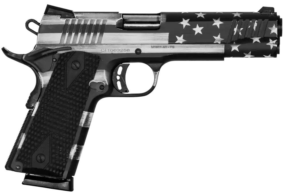 Citadel M1911 Flag 45 ACP Pistol with American Flag Cerakote and Matching Ammo Can
