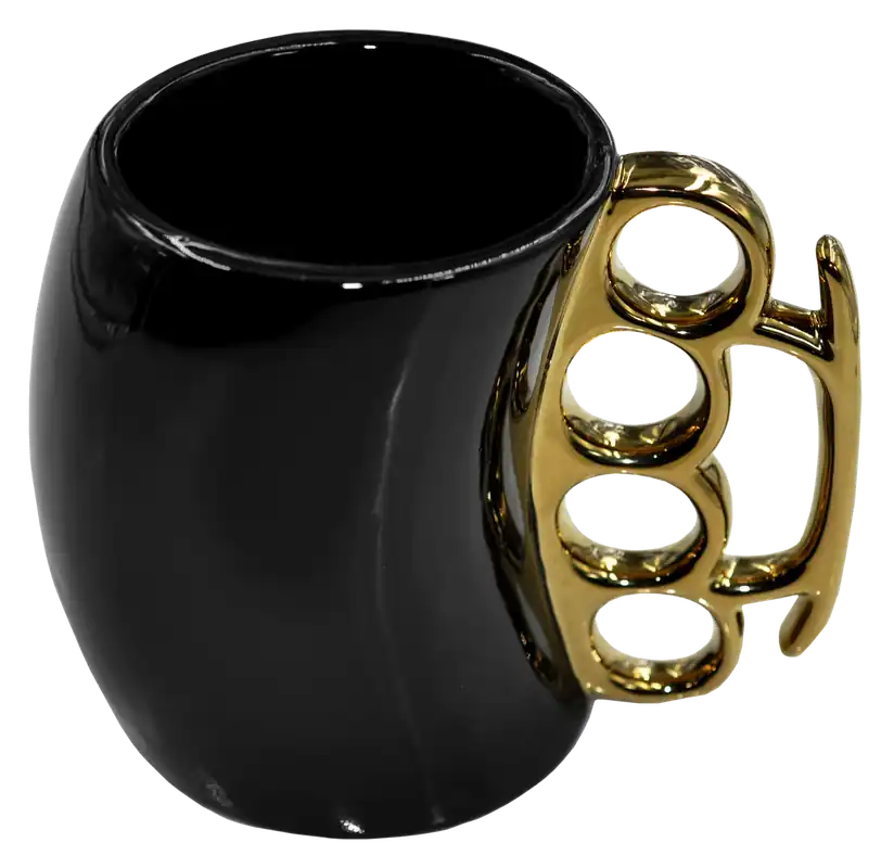 Brass Knuckle Mug: Black & Gold Ceramic by Caliber Gourmet