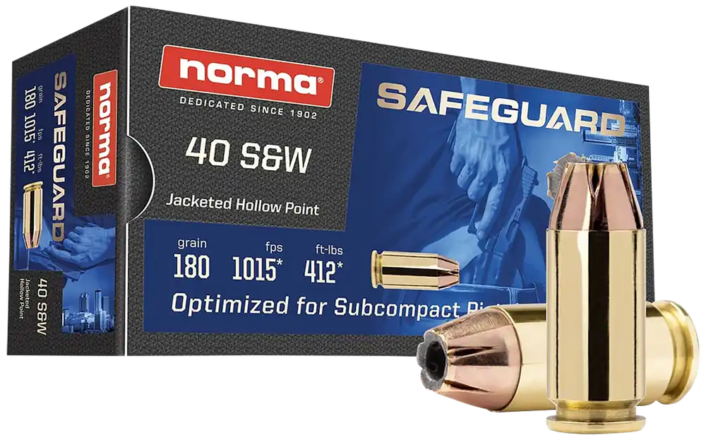 Norma Safeguard 40S&W 180gr JHP Ammo - 50/Box, 20/Case