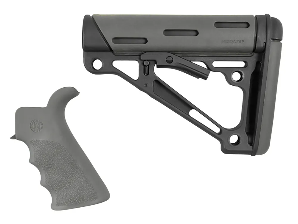 Hogue 15556 OverMolded Collapsible Buttstock with Slate Gray Rubber Grip for AR-15/M16 (Mil-Spec Buffer Tube Not Included)