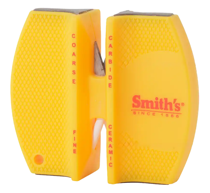 Smiths Products CCKS 2-Step Knife Sharpener with Fine and Coarse Carbide, Ceramic Blades, Yellow Rubber Handle