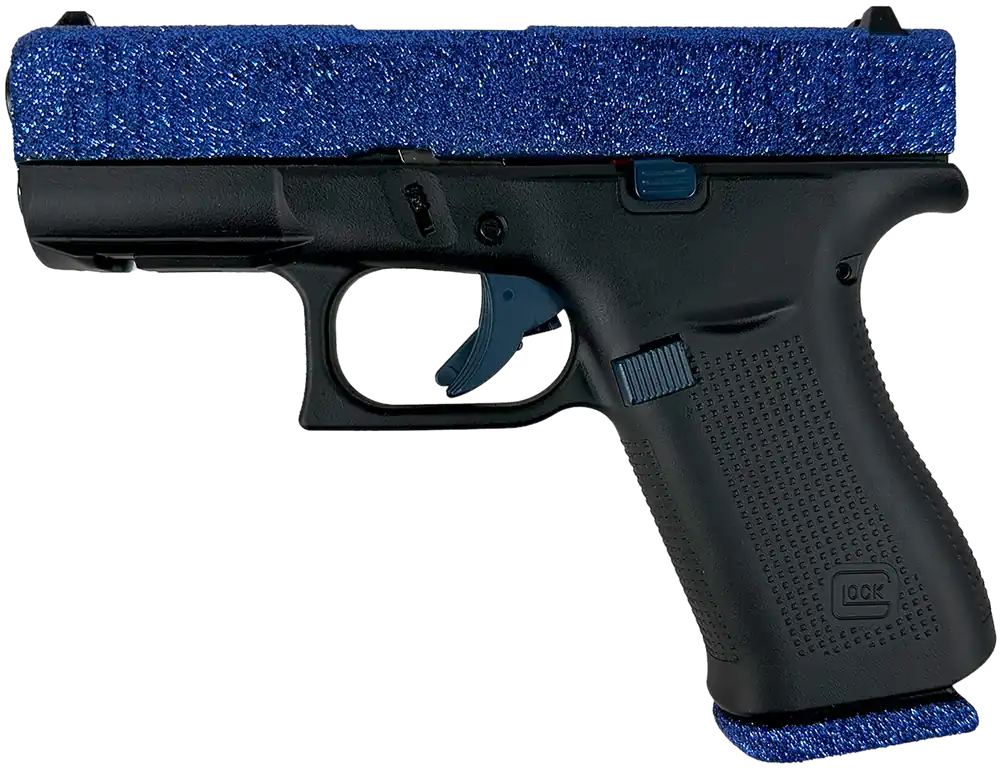Glock G43X 9mm Sub-Compact Pistol, Navy Blue Glitter Slide, Black Cerakote Frame