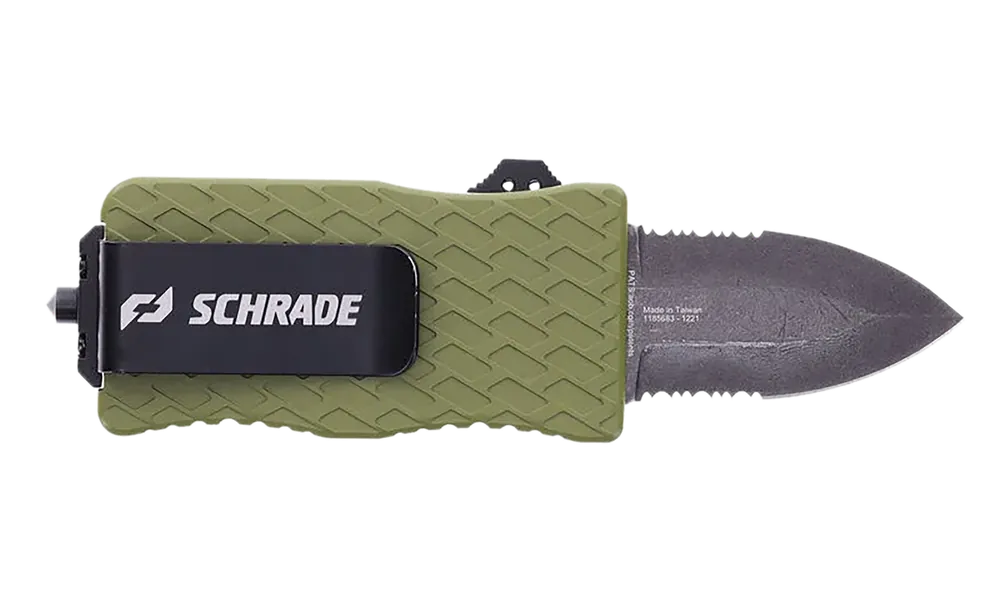 Schrade Uproar Mini Serrated Dagger with OD Green Handle