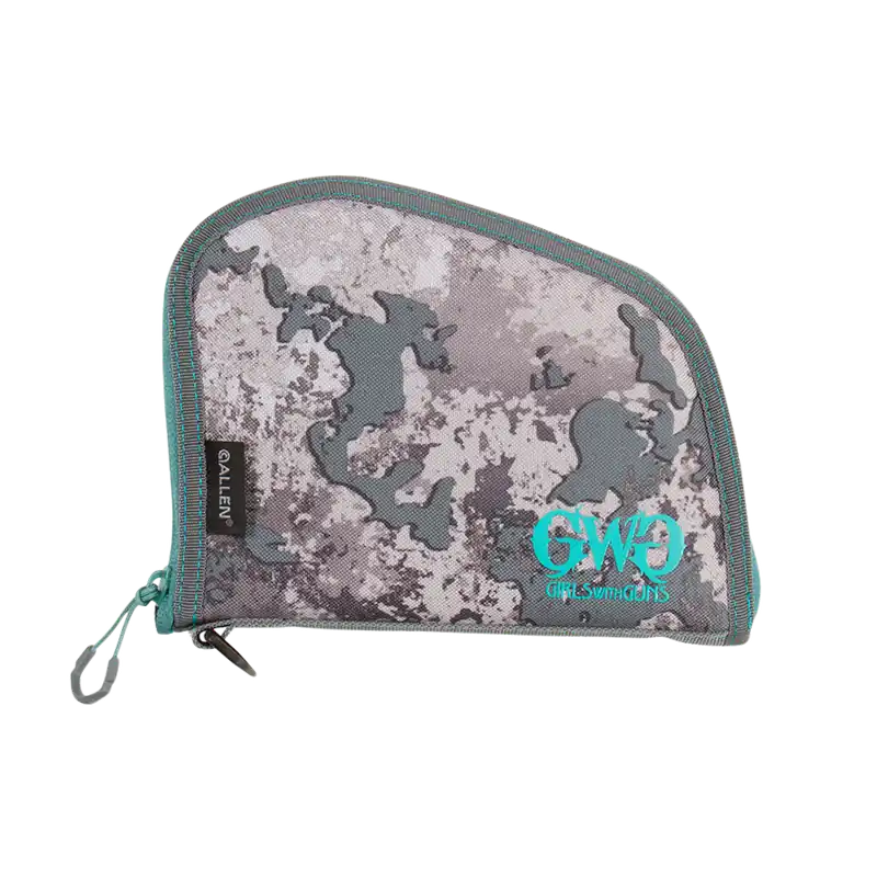 Girls With Guns 918 Handgun Case - 8" Gray/Teal Camo with Locking Zipper