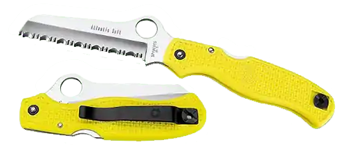 Spyderco Atlantic Salt Folding Knife with Serrated H2 Steel Blade and Yellow FRN Handle