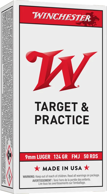 Winchester USA 9mm Luger 124gr FMJ Ammo - 50 Rounds/Box