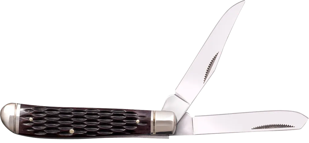 Cold Steel Mini Trapper Folding Knife with Brown Jigged Bone Handle and Polished Bolsters