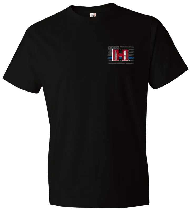 Hornady Gear 30766 POW Blue Line Black Cotton T-Shirt, Semi-Fitted 3XL