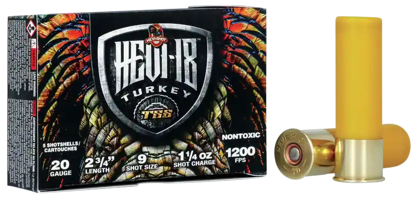 HEVI-Shot HS7109 HEVI-18 TSS Turkey Ammo 20 Gauge 2.75" 1.25oz Tungsten #9 Shot 5 Rounds/Box, 10 Boxes/Case