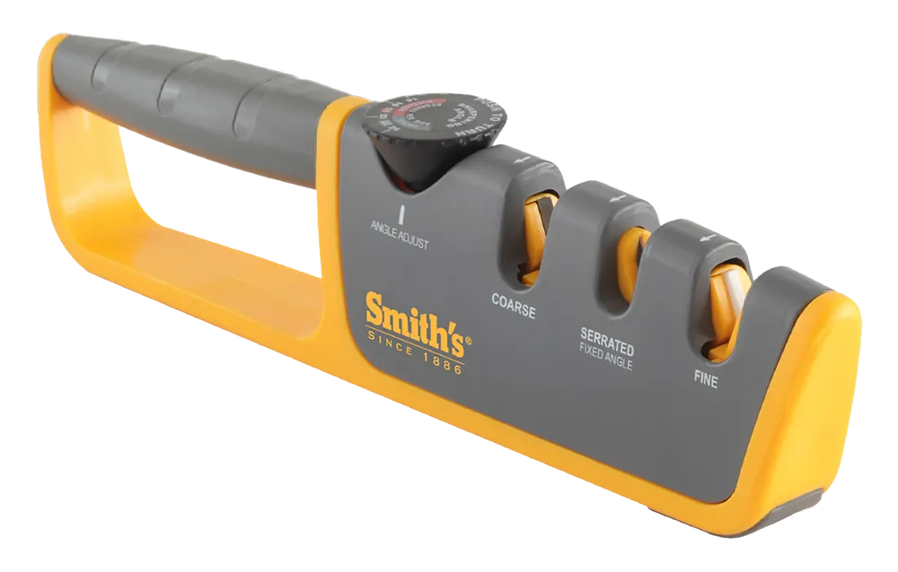 Smiths 50264 Adjustable Angle Pull-Thru Sharpener with Fine, Coarse Ceramic, and Diamond Blades - Gray Rubber Handle