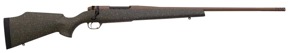 Weatherby Mark V Weathermark LT 6.5 RPM Rifle with FDE Cerakote Finish and Speckled Green Stock