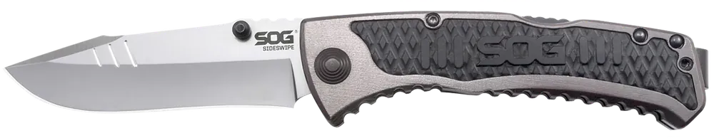 SOG Sideswipe Folding Knife with 3.40" Bead Blasted Blade and Gray Aluminum/G10 Handle