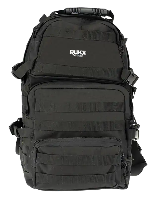Rukx Gear Tactical 3-Day Backpack - Black 600D Polyester