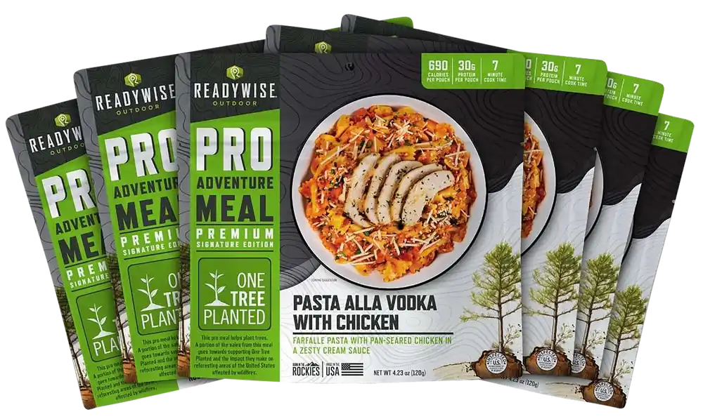 ReadyWise Outdoor Food Kit: Pasta Alla Vodka with Chicken, 12 Servings Total