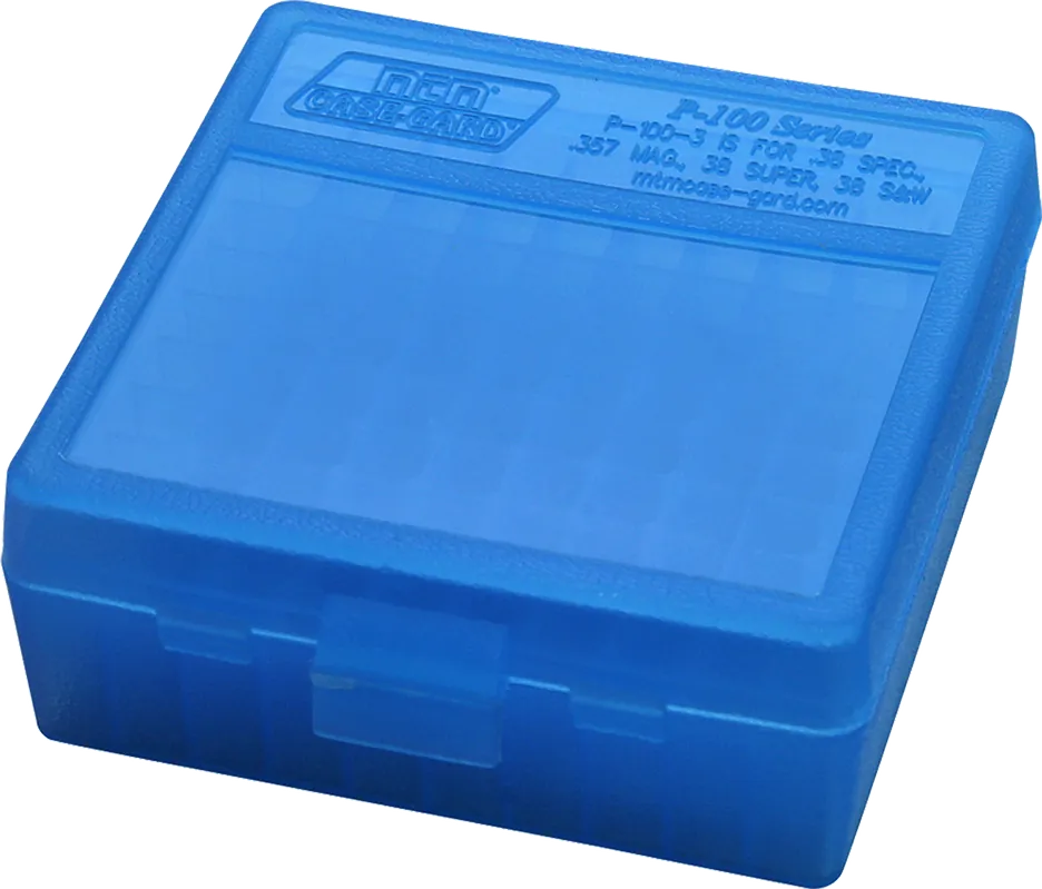 MTM Case-Gard P100324 Clear Blue 100rd Multi-Caliber Handgun Ammo Box
