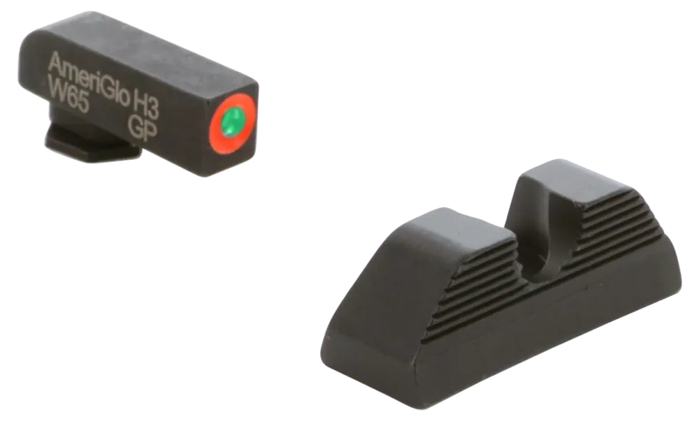 AmeriGlo GL351 Glock Sight Set: Green Tritium Front & Black Serrated Rear