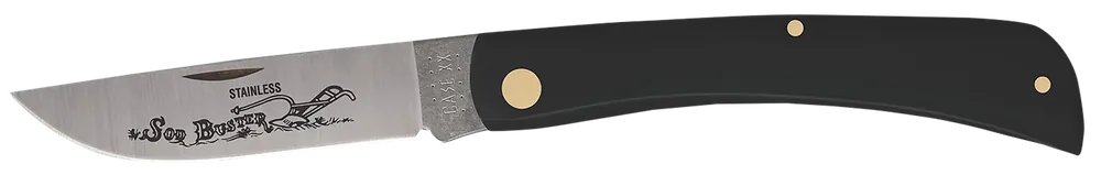 Case 00092 Sod Buster Folding Skinner Knife with Etched Tru-Sharp Blade and Black Synthetic Handle