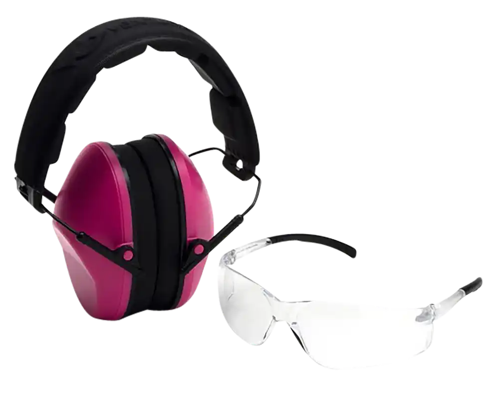 Pyramex VGCOMBO210 Pink Low-Profile Combo Kit with Scratch Resistant Clear Lens & Earmuffs
