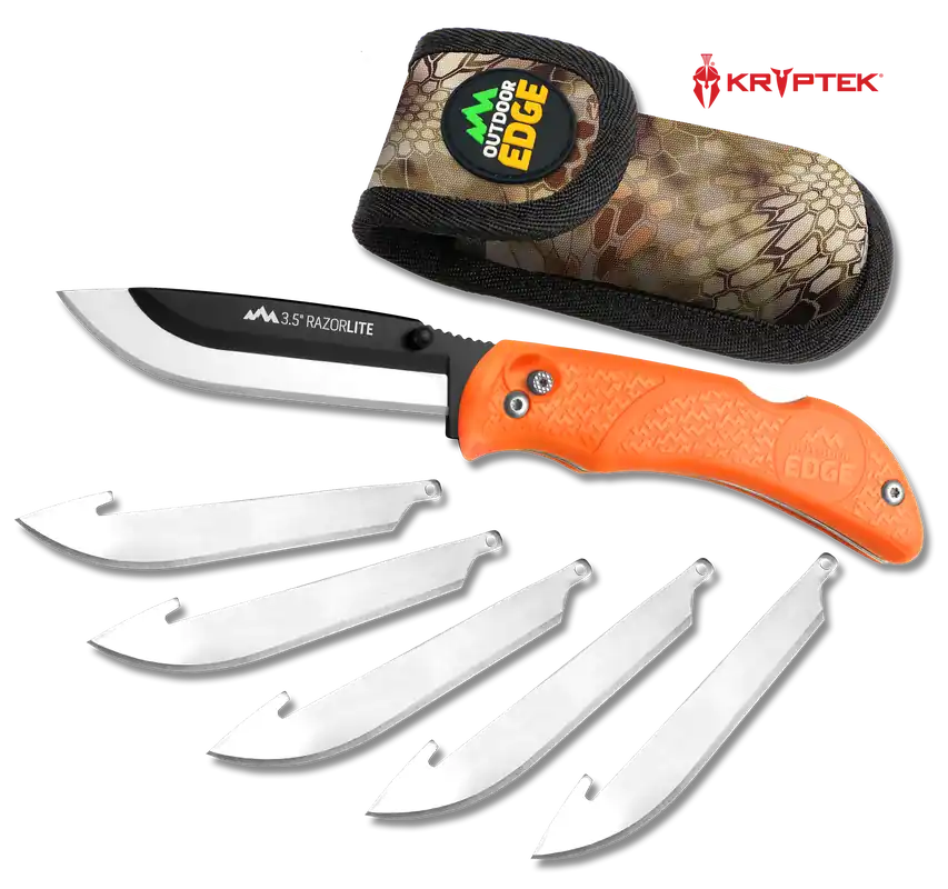 Outdoor Edge RazorLite Folding Knife with Blaze Orange Handle and Black Oxide Blade