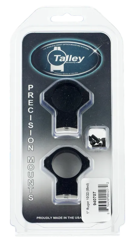 Talley 940707 Black Anodized Scope Mount/Ring Combo for Ruger 10/22 - Medium 1" Tube