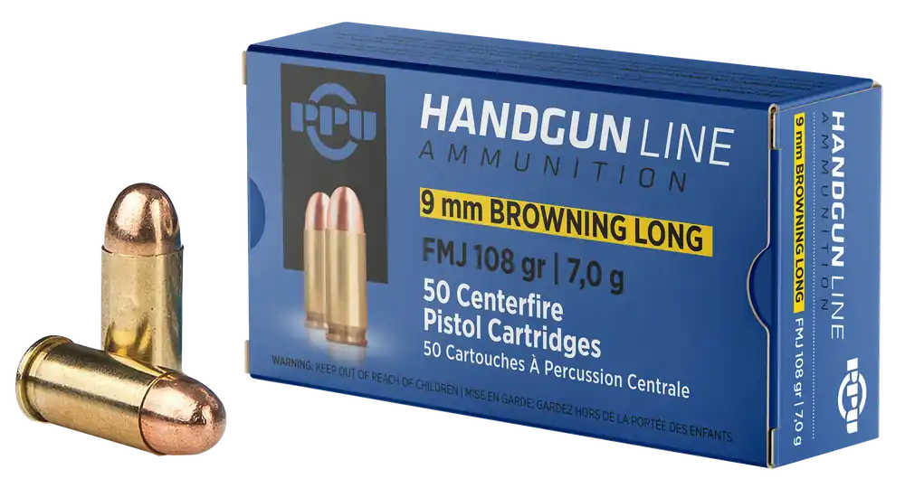 PPU PPH9BL 9mm Browning Long 108gr FMJ Handgun Ammo - 50 Rounds/Box, 20 Boxes/Case