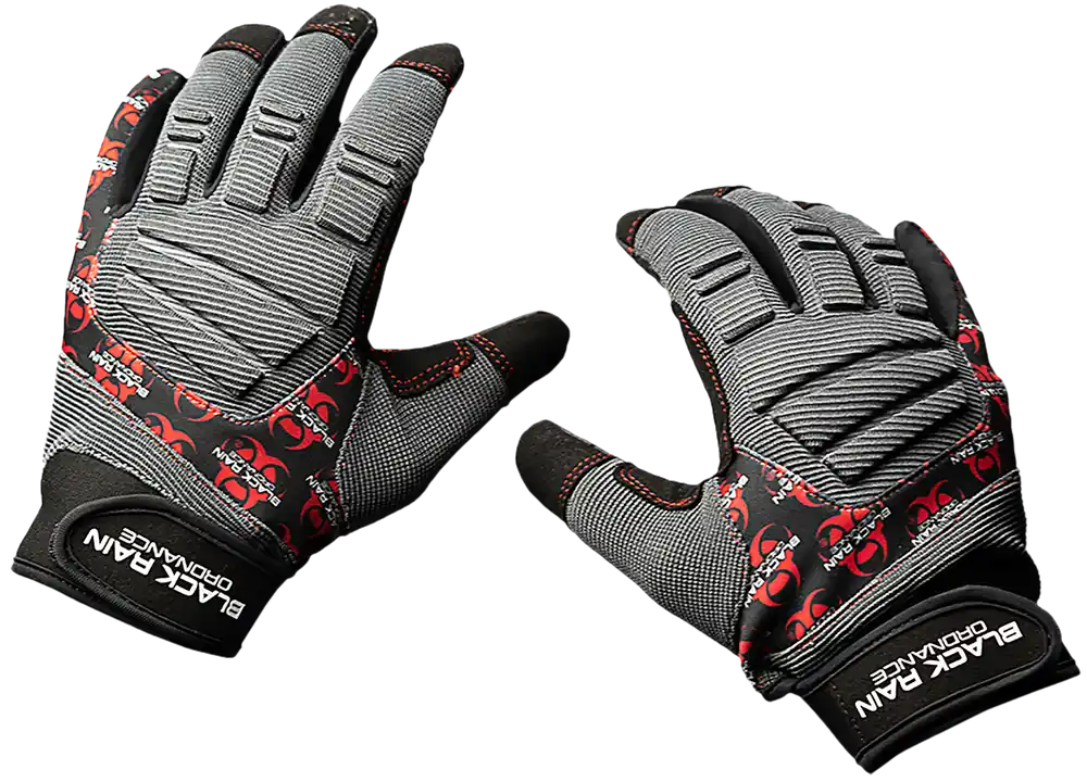 Black Rain Ordnance Tactical Gloves - Black/Gray/Red, Small, Velcro Closure