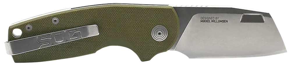 SOG Stout FLK Folding Cleaver with Stonewashed Cryo D2 Blade and OD Green G10 Handle