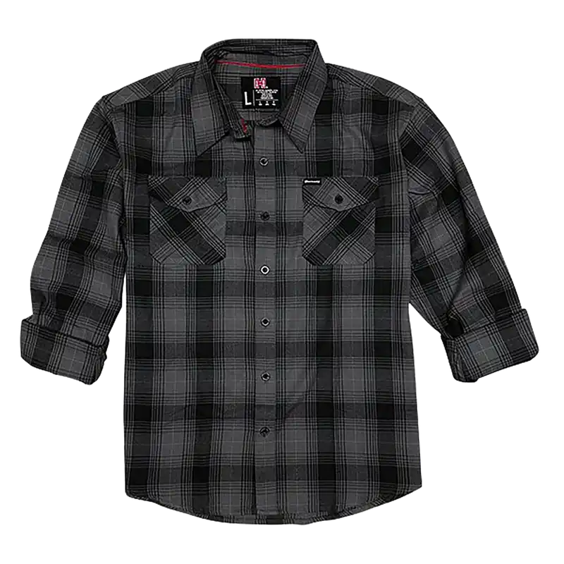 Hornady Gear 32223 Gray/Black Flannel Shirt - Large, Relaxed Fit