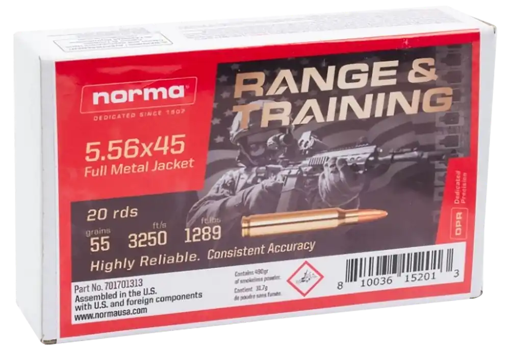 Norma 5.56x45mm NATO 55gr FMJ Ammo - 20 Rounds/Box