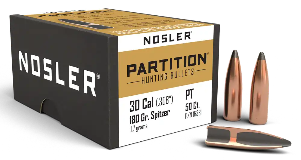 Nosler Partition 30 Caliber 180 Grain Spitzer Bullets - 50 Count Box