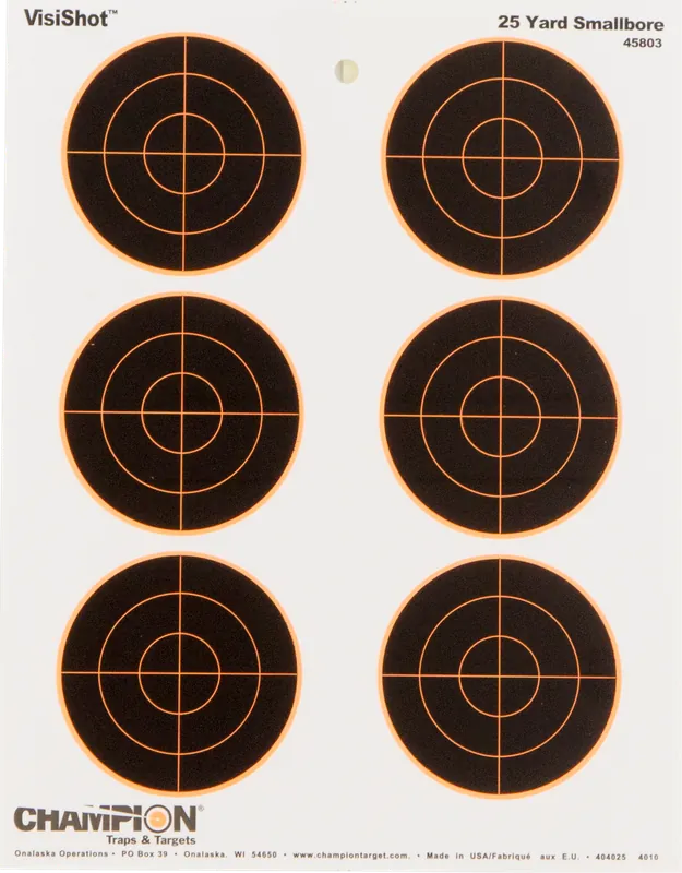 Champion VisiShot Bullseye Paper Targets 10 Pack - 8.5" x 11" for Small Bore Rifle