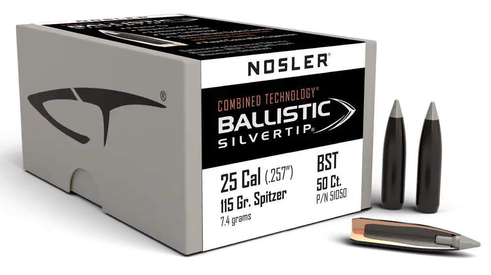 Nosler Ballistic Silvertip 25 Caliber 115 Grain Spitzer Point - 50 Count Box