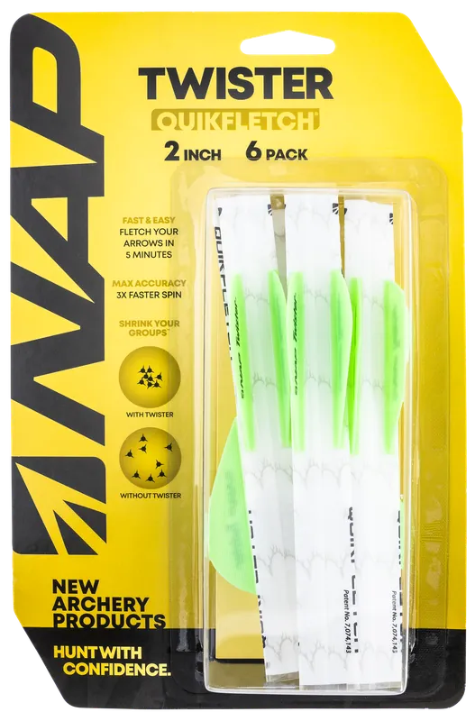 NAP Quickfletch Twister Fletching 6-Pack - White/Green