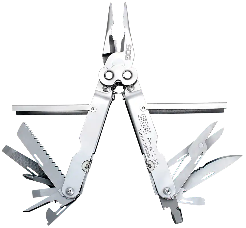 SOG PowerLock Multi-Tool with Sheath - Polished 420 Stainless Steel, 7"