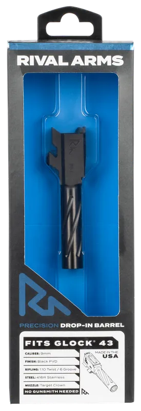 Precision V1 Drop-In Barrel for Glock 43 - 9mm Luger, 3.41" Black PVD, 416R Stainless Steel