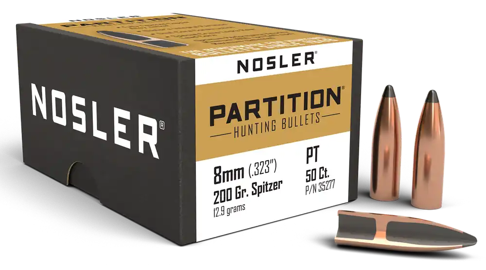 Nosler 35277 8mm 200gr Partition Spitzer Bullets - 50 Count Box
