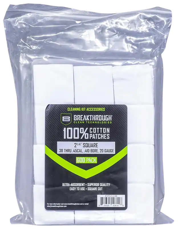 Breakthrough Clean Square Patches for 38-45 Cal/.410-20 Gauge - 600 Pieces