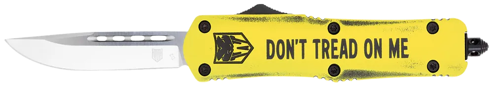 CobraTec FS-3 "Don't Tread On Me" OTF Knife with D2 Steel Blade and Yellow Cerakoted Handle