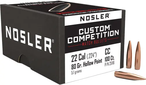Nosler 80GR HP-BT Custom Competition Bullets .224 Caliber - 100 Count