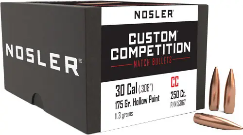 Nosler 30 Cal .308 175GR HP-BT Custom Competition Bullets - 250 Count