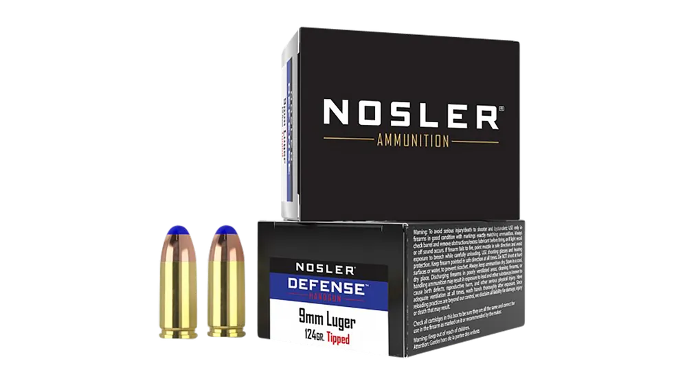 Nosler 9mm Luger +P 124gr Bonded Performance Tipped Ammo - 20 Rounds Per Box