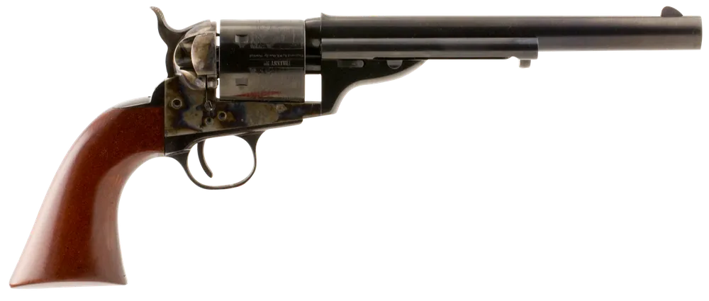 Taylors & Company 1860 Open-Top Revolver: 38 Special, 7.50" Barrel, 6rd Capacity, Blued & Case Hardened Finish, Walnut Grip