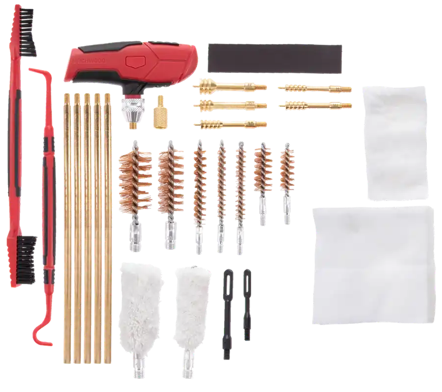 Birchwood Casey Universal Cleaning Kit - 22-Piece Multi-Caliber/Multi-Gauge Set in Black/Red