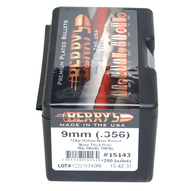 Berry's 9mm 124gr HB Round Nose Bullets - 250 Count Box