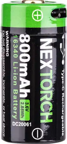BATTERYNEXTORCH 16340 USB-C Rechargeable Battery