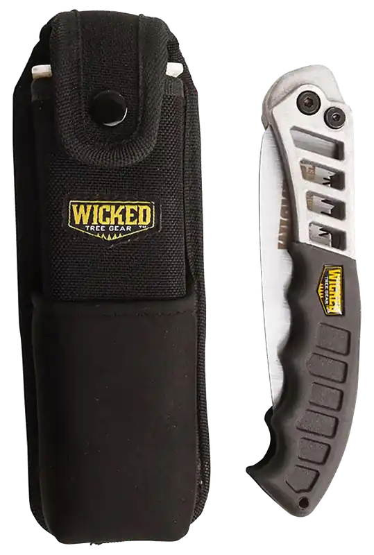 Wicked Tree Gear WTG003 Combo Pack: 7" Folding Saw with High Carbon Steel Blade and Black Overmolded Aluminum Handle, Includes Scabbard
