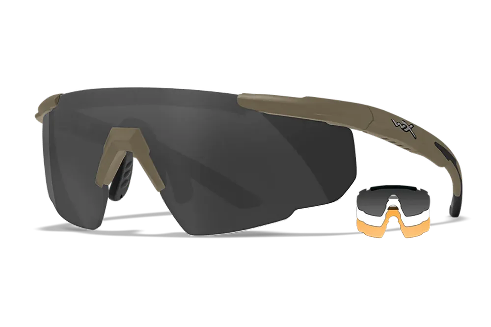 Wiley X 308T Saber Advanced Sunglasses - Smoke Gray/Clear/Light Rust Lenses, Matte Tan Frame