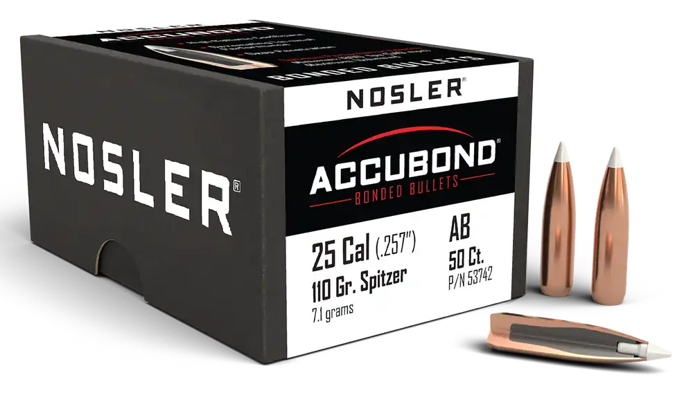 Nosler AccuBond 25 Caliber 110 Grain Spitzer Boat Tail Bullets - 50 Count